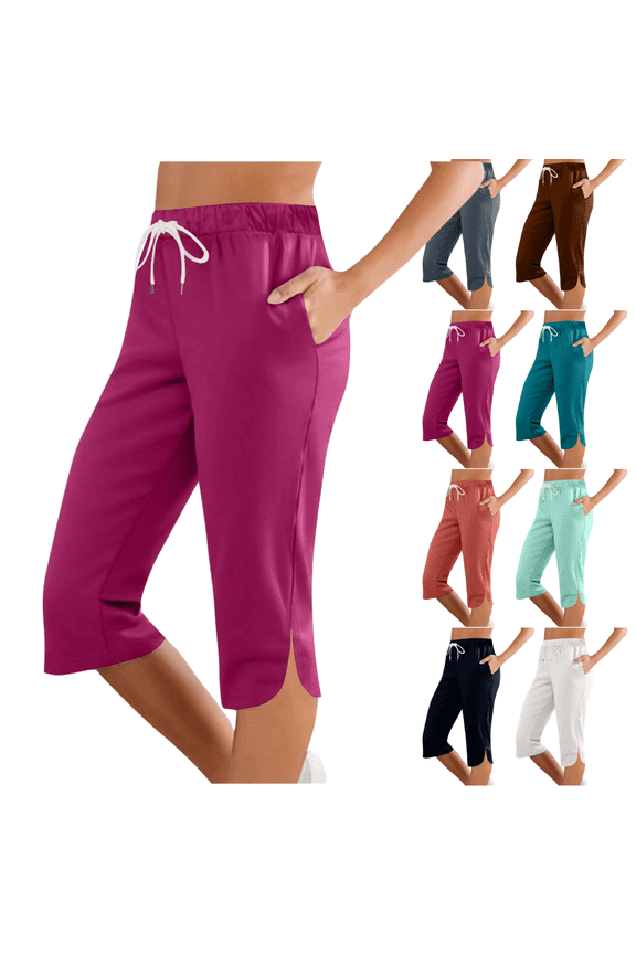 Womens Capri Pants Baggy High Waist Athletic Pant Lounge Relaxed Breathable Work Trousers Yoga Workout Summer Clothes with Pockets