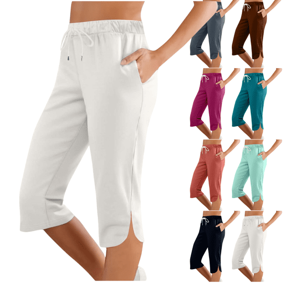 Mifsaly Womens Capri Pants Baggy High Waist Athletic Pant Lounge Relaxed Breathable Work Trousers Yoga Workout Summer Clothes with Pockets