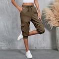 thumbnail image 1 of Mifsaly Womens Cargo Capri Joggers Elastic Waist Drawstring Cropped Pants with Multi Pockets Banded Cuff Lightweight Outdoor Hiking Workout Capris Brown,XXL, 1 of 9