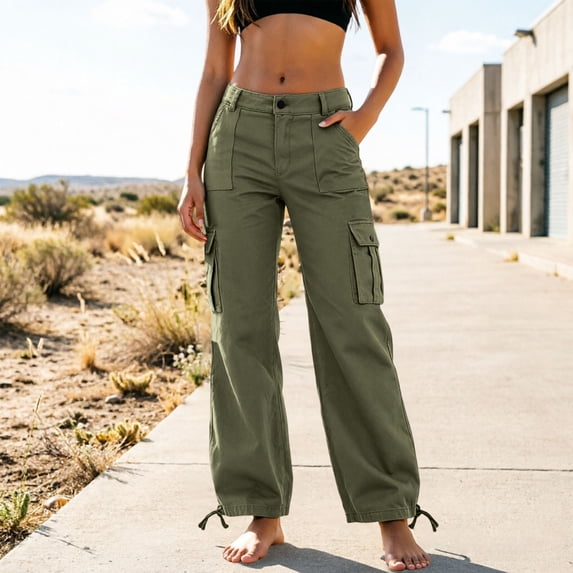 Mifsaly Womens Cargo Pants Baggy High Waisted Wide Leg Hiking Pant Fall Winter Daily Going Out Y2K Street Office Lounge Outfits with Multi Pockets