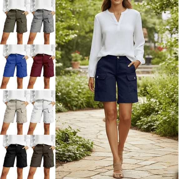 Mifsaly Womens Cargo Shorts with Multi Pockets Cotton Twill Hiking Shorts Belt Loops Relaxed Fit Outdoor Casual Summer Shorts 2026 L
