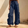 thumbnail image 1 of Mifsaly Womens Casual Pants Elastic Waist Drawstring Wide Leg Trousers Ruffle Trim Lightweight Breathable Summer Vacation Lounge Everyday Clothes with Pockets Navy,M, 1 of 8