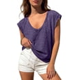thumbnail image 1 of Mifsaly Womens Casual T-Shirt Scoop Neck Short Cap Sleeve Relaxed Fit Summer Tee Breathable Slub Knit Daily Wear Lightweight Fashion Basic Top Purple,XL, 1 of 9
