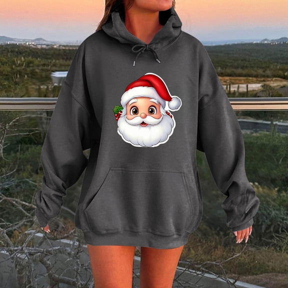 Mifsaly Womens Christmas Hoodie 2025 Oversized Christmas Santa Hooded Sweatshirt Loose Long Sleeve Xmas Pullover Tops Drop Shoulder Casual Winter Outerwear with Pocket Funny Gifts Festival Party