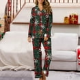 thumbnail image 1 of Mifsaly Womens Christmas Pajamas Sets Winter 2 Piece Pjs V-Neck Long Sleeve Lapel Pullover Sleepwear Xmas Tree Button Down Loose Nightwear High Waist Pants with Pockets 2025 Festival Homewear, 1 of 8