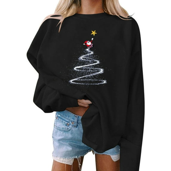 Mifsaly Womens Christmas Sweatshirt Funny Xmas Santa Loose Pullover Tops Long Sleeve Crewneck Vintage Shirt Bright and Merry Festival Party T-Shirts 2025 Holiday Outfits