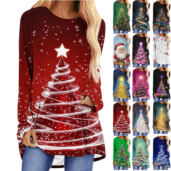 Mifsaly Womens Christmas Sweatshirts Xmas Tree Raglan Long Sleeve Pullover Tops Oversized Crewneck Movies Watching Shirt Christmas Novelty Blouse 2025 Holiday Festival Clothes