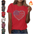 thumbnail image 1 of Mifsaly Womens Crewneck Short Sleeve Tops Summer Casual Rhinestone Heart Graphic T Shirts Loose Fit Dressy Daily Wear Sparkly Patriotic Fashion Tees L, 1 of 6