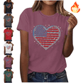 thumbnail image 1 of Mifsaly Womens Crewneck Short Sleeve Tops Summer Casual Rhinestone Heart Graphic T Shirts Loose Fit Dressy Daily Wear Sparkly Patriotic Fashion Tees M, 1 of 6