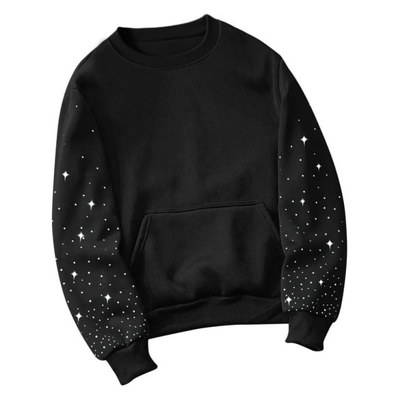 Mifsaly Womens Crewneck Sweatshirt Rhinestone Long Sleeve Loose Fit Pullover Casual Fashion Tops with Pocket 2025 Y2K Fashion Outfits