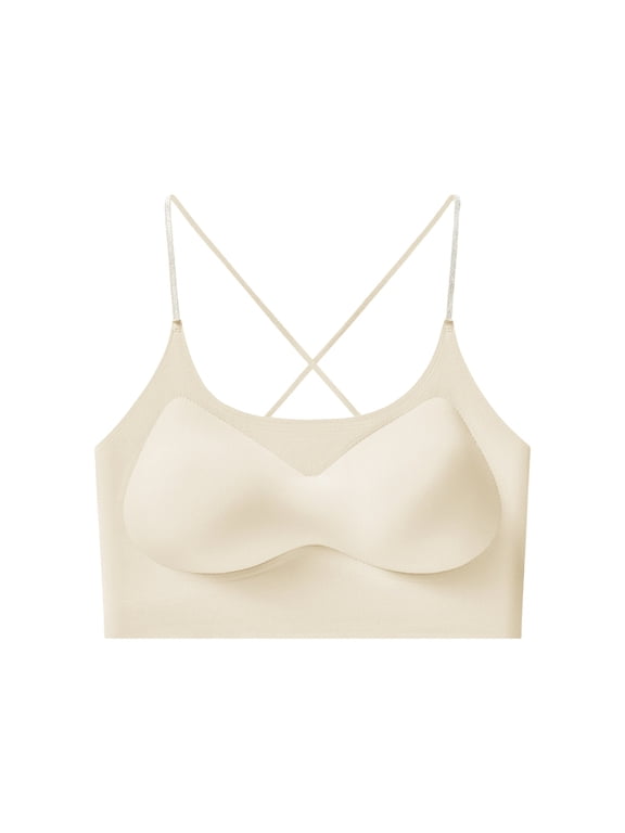 Womens Criss Cross Back Bralette Smooth Wireless Bra with Molded Cups Thin Straps and Wide Band Comfortable Low Back Underweartop for Lounging Layering and Everyday
