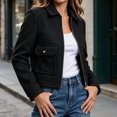 thumbnail image 1 of Mifsaly Womens Cropped Bomber Jackets Zip Up Collared Fall Coat Slim Fit Trendy 2026 Daily Casual Going Out Work Office Lounge Outfits with Pockets Black,L, 1 of 7