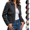 thumbnail image 1 of Mifsaly Womens Cropped Bomber Jackets Zip Up Collared Fall Coat Slim Fit Trendy 2026 Daily Casual Going Out Work Office Lounge Outfits with Pockets Dark Gray,XS, 1 of 7
