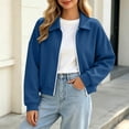 thumbnail image 1 of Mifsaly Womens Cropped Bomber Jackets Zip Up Collared Sweatshirts Jacket Fall Winter Fashion Going Out Athletic Outerwear with Pockets, 1 of 8