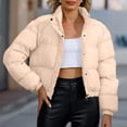 thumbnail image 1 of Mifsaly Womens Cropped Puffer Jacket Full Zip Stand Collar Regular Fit Warm Quilted Coat Casual Winter Padded Outerwear Khaki,M, 1 of 7