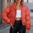 thumbnail image 1 of Mifsaly Womens Cropped Puffer Jacket Full Zip Stand Collar Regular Fit Warm Quilted Coat Casual Winter Padded Outerwear Watermelon Red,L, 1 of 7