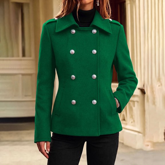 Mifsaly Womens Cropped Wool Coats Double Breasted Collared Trench Coat Fall Winter Thermal Windproof Daily Outdoor Street Dating Travel Casual Outfits