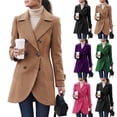 thumbnail image 1 of Mifsaly Womens Double Breasted Pea Coat Notch Lapel Long Sleeve Tailored Winter Jacket Warm Elegant Mid Length Outerwear for Office Work Travel Khaki,XL, 1 of 5