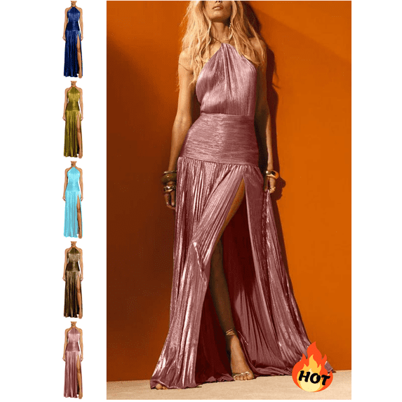 Mifsaly Womens Dresses for Wedding Guest High Slit Elegant Evening Dress Sparkly Satin Backless Dress Cocktai Holiday Party Sleeveless Gowns L