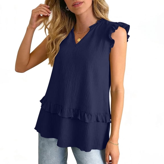 Mifsaly Womens Eyelet Embroidery Blouse Short Puff Sleeve Ruffle Hem Peplum Tops Elegant Pointelle Knit Summer Shirts 2026 Dark Blue,XXL