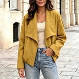 Open Wear Mifsaly Womens Faux Suede Jackets Open Front Collared Fall Coat Fashion ...