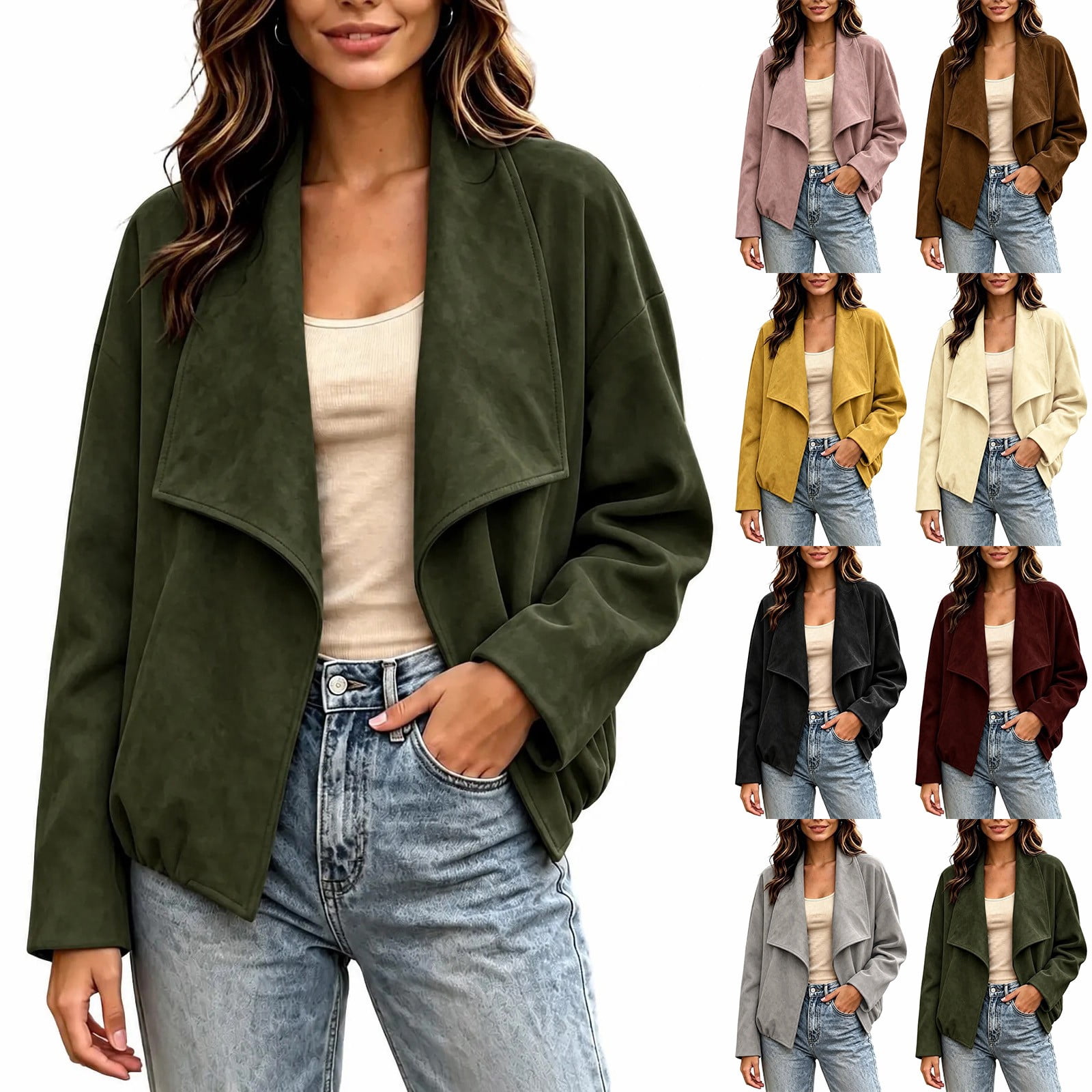 Open Wear Mifsaly Womens Faux Suede Jackets Open Front Collared Fall Coat Fashion ...