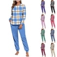 thumbnail image 1 of Mifsaly Womens Fleece Pajama Sets 2 Piece Striped Warm Winter Pjs Raglan Long Sleeve Crewneck Thermal Sleepwear Loose Nightwear Elastic Waist Soft Cozy Pants with Pockets Fuzzy Homewear Outfits, 1 of 7