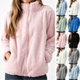 thumbnail image 1 of Mifsaly Womens Fuzzy Fleece Jacket Warm Winter Sherpa Coat Full Zip Up Stand Collar Long Sleeve Outerwear with Pockets for Cold Weather Pink,XXL, 1 of 6