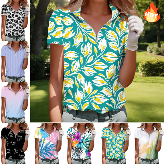 Mifsaly Womens Golf Shirts Short Sleeve Quarter Zip V Neck Athletic Top Abstract Print Tennis Running Cotton T-Shirt Breathable Workwear 2026 XXXL