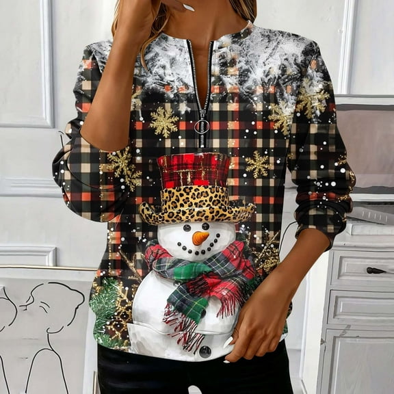 Mifsaly Womens Half Zip up Sweatshirt Christmas 2025 Xmas Snowman Quarter Zipper Sweatshirts Loose Fit Long Sleeve Pullover Tops Sweater Holiday Party Festival Loungewear