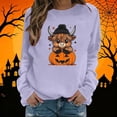 thumbnail image 1 of Mifsaly Womens Halloween Sweatshirt Cute Cartoon Cow Pumpkin Graphic Sweaters Long Sleeve Soft Comfortable Loose Fit Pullover Top, 1 of 5