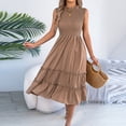 thumbnail image 1 of Mifsaly Womens High Neck A Line Dresses Midi Sleeveless Flowy Smocked Bodice Dress with Tiered Ruffle Hem Elegant Wedding Guest Party Gowns XL, 1 of 8