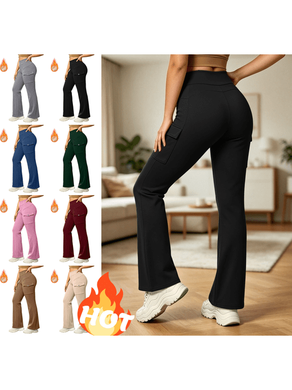 Womens High Waisted Bootcut Cargo Pants with Flap Pockets Stretchy Flare Leggings Flattering Fit for Business Casual Workwear