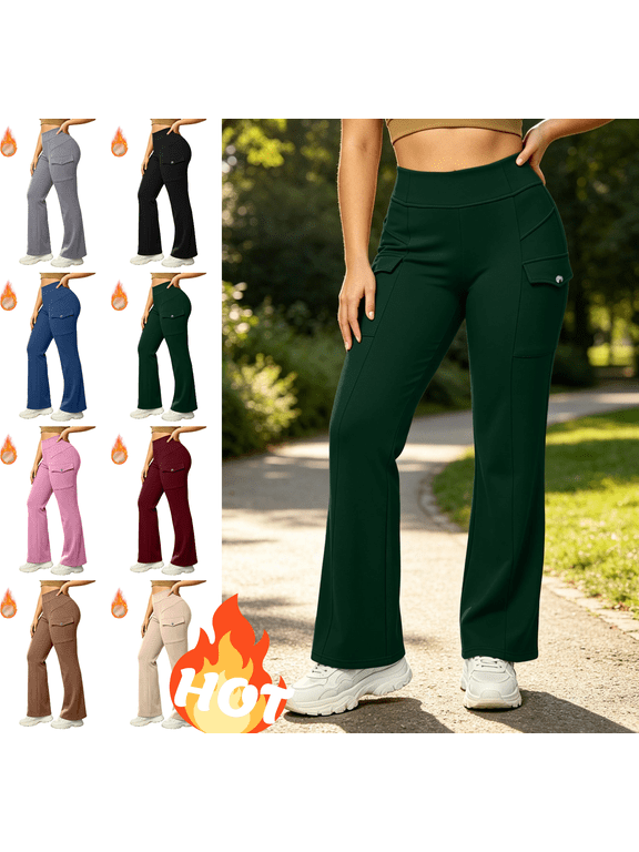 Womens High Waisted Bootcut Cargo Pants with Flap Pockets Stretchy Flare Leggings Flattering Fit for Business Casual Workwear