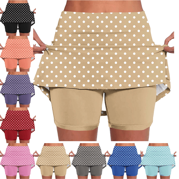 Mifsaly Womens Golf Skirt Polka Dot High Waisted Workout Athletic Skirts with Inner Tummy Control Stretchy Soft Tennis Skorts Khaki,XL