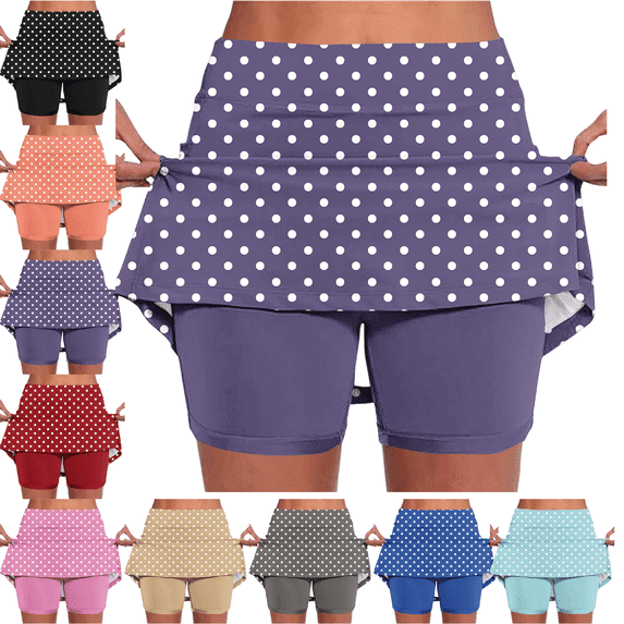 Mifsaly Womens Golf Skirt Polka Dot High Waisted Workout Athletic Skirts with Inner Tummy Control Stretchy Soft Tennis Skorts Purple,S
