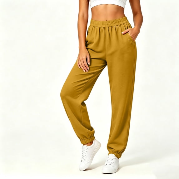 Mifsaly Womens Joggers Sweatpants Elastic Waist Tapered Athletic Pants with Pockets Breathable Loose Fit Workout Gym Running Lounge Outfits Yellow,XXXL