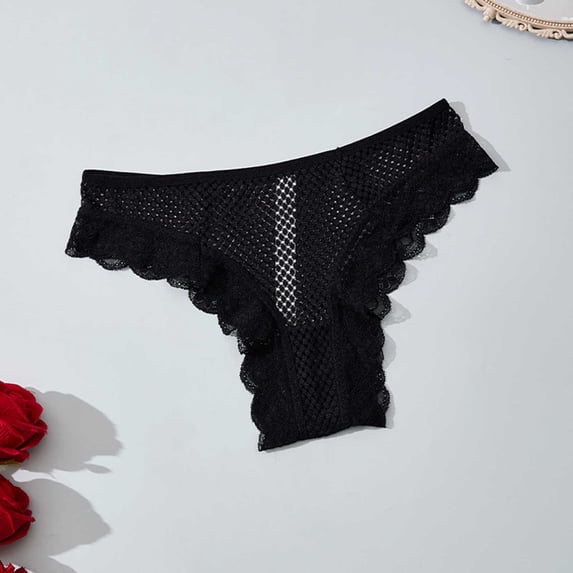 Lace Trimming Pattern Mifsaly Womens Lace Thong Panties Low Rise Underwear Sheer Mesh Floral ...