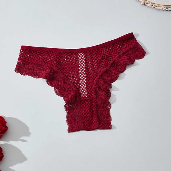 Lace Trimming Pattern Mifsaly Womens Lace Thong Panties Low Rise Underwear Sheer Mesh Floral ...
