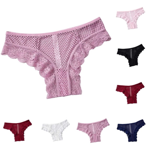 Lace Trimming Pattern Mifsaly Womens Lace Thong Panties Low Rise Underwear Sheer Mesh Floral ...