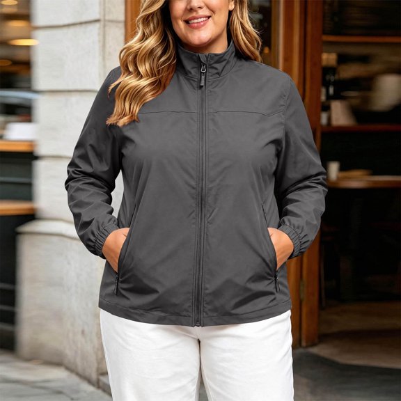 Mifsaly Womens Lightweight Windbreaker Jacket Full Zip Stand Collar Outdoor Coat Elastic Cuffs Casual Running Hiking Travel Spring Fall Outerwear with Zipper Pockets