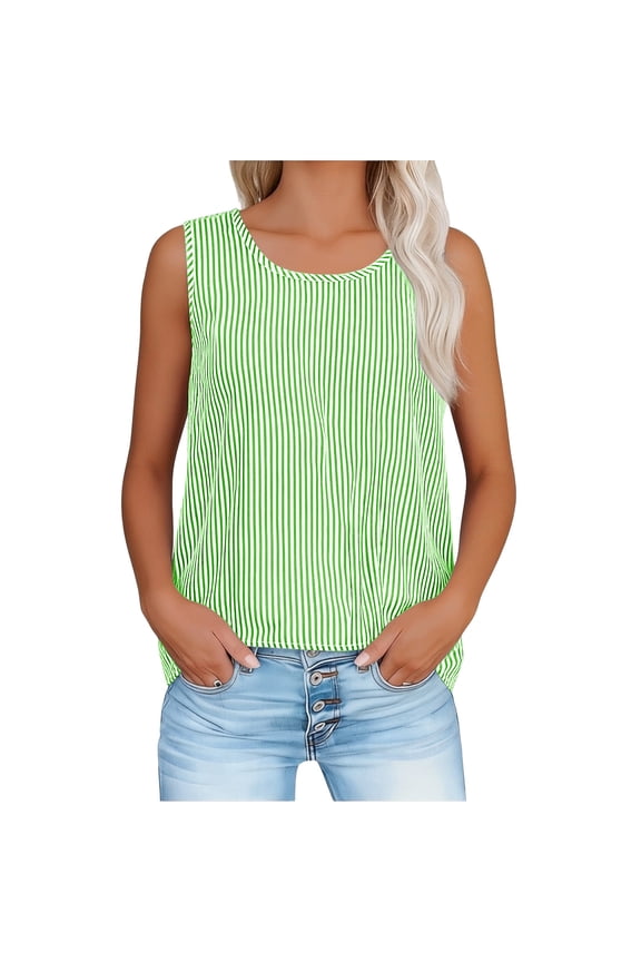 Womens Linen Sleeveless Tops Summer Casual Vertical Striped Tank Tops Flowy Loose Fit Lightweight Blouses Breathable Daily Wear Shirts XL