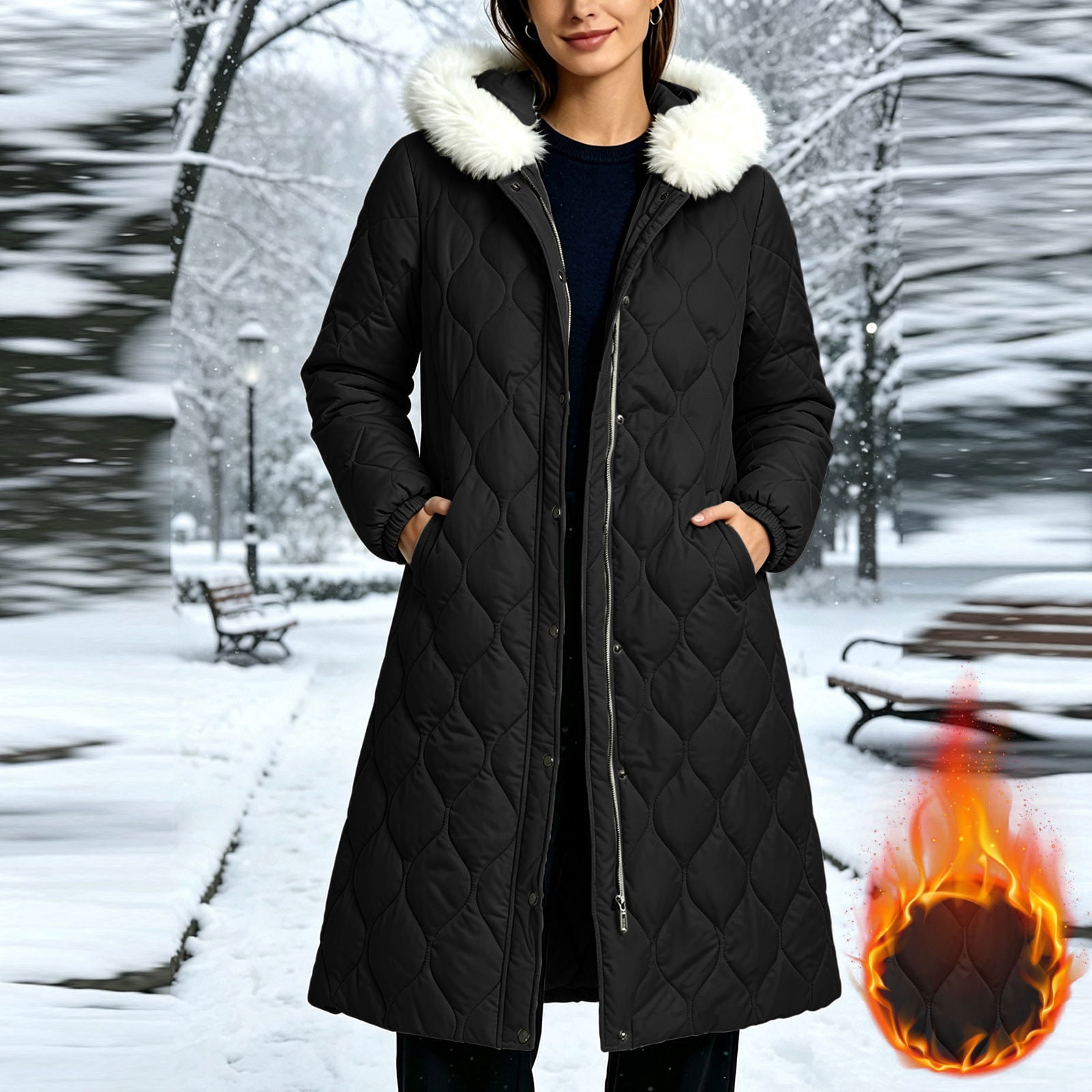 Zip Button Snap Mifsaly Womens Long Quilted Jackets Zip Snap Button Hooded Puffer ...