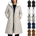Zip Button Snap Mifsaly Womens Long Quilted Jackets Zip Snap Button Hooded Puffer ...