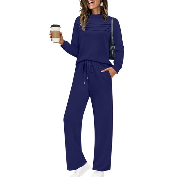 Mifsaly Womens Lounge Sets 2 Piece Outfits Long Sleeve Tops and Wide Leg Sweatpants with Pockets Spring Fall Travel Vacation Casual Matching Outfits 2026 XXL