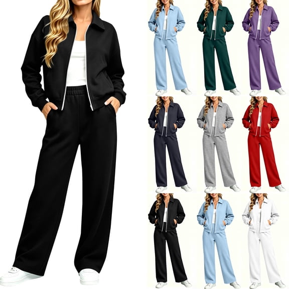 Mifsaly Womens Lounge Sets 2 Piece Zip Up Collared Bomber Jacket and Baggy Sweatpants Fall Fashion Daily Going Out Athletic Travel Matching Outfits