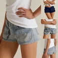 thumbnail image 1 of Mifsaly Womens Low Rise Denim Shorts Distressed Casual Mini Jean Shorts with Large Flap Pockets Flattering Summer Fashion Club Vacation Clothes Blue,L, 1 of 7