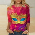 thumbnail image 1 of Mifsaly Womens Mardi Gras Shirt Classic Print 3/4 Sleeve Crewneck Blouse Dressy Casual Pullover Tops Lightweight Trendy Carnival T-Shirts Spring Summer Festival Party Outfits XXXL, 1 of 5