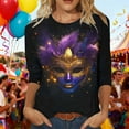 thumbnail image 1 of Mifsaly Womens Mardi Gras Shirts Carnival Mask Print 3/4 Sleeve Tops Comfy Lightweight Festival Blouse Loose Fit Party T-Shirts Spring Summer Going Out Daily Streetwear S, 1 of 7