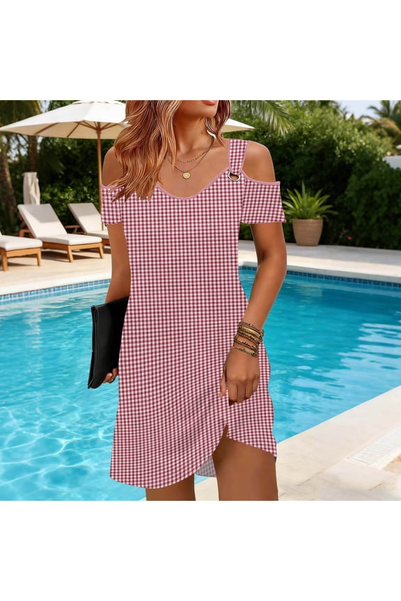 Womens Mini Casual Dresses Cold Shoulder Short Sleeve V Neck Summer Floral Print Shift Dress Comfy Daily Wear Breathable Flowy Sundress XL